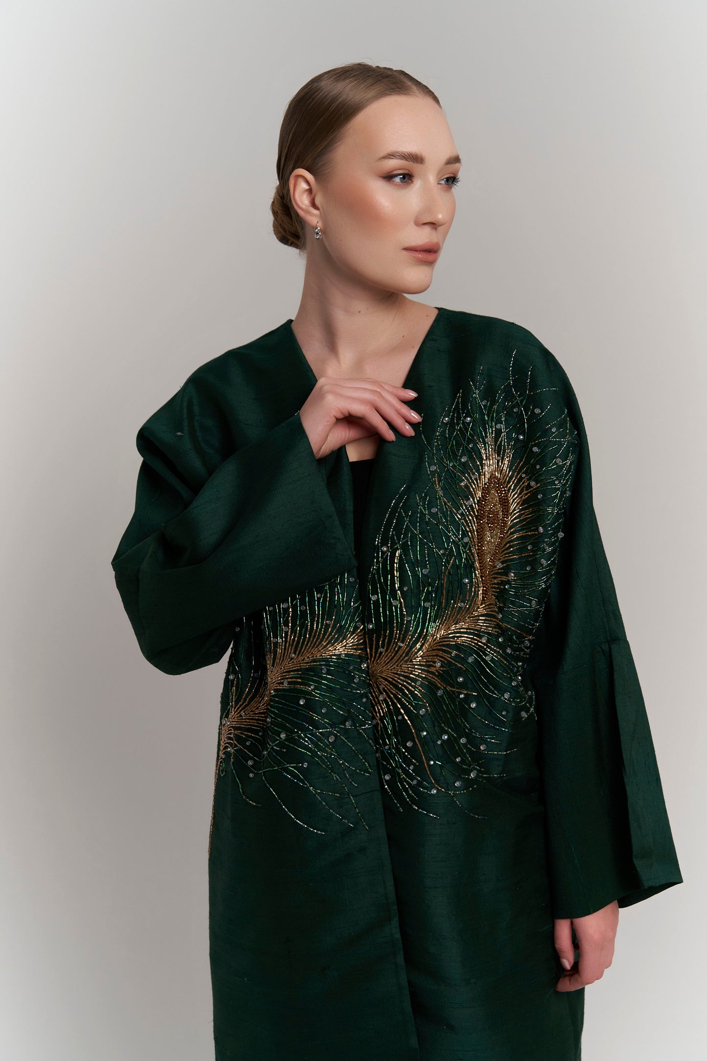 DARK GREEN RAW SILK ABAYA