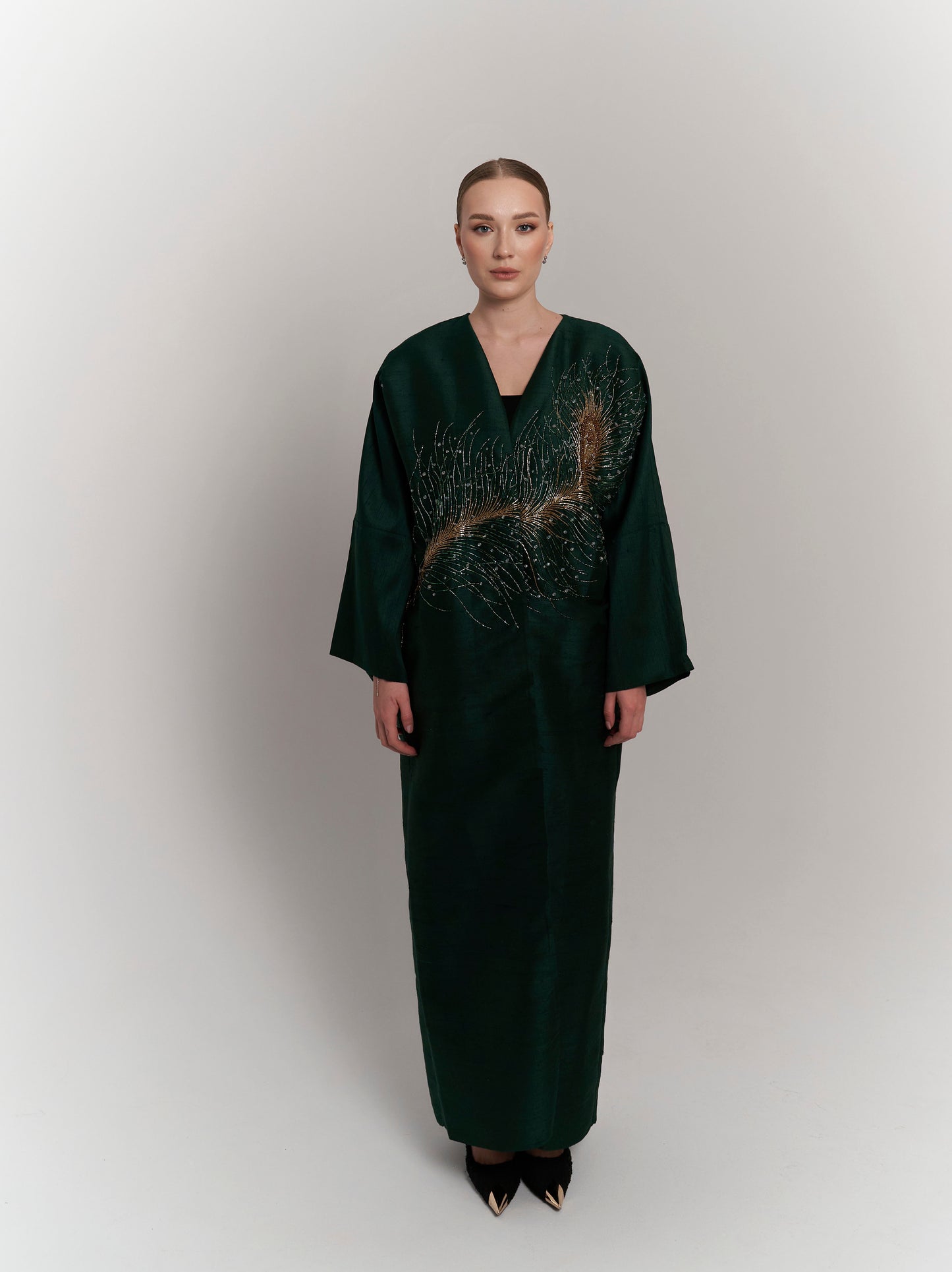 DARK GREEN RAW SILK ABAYA