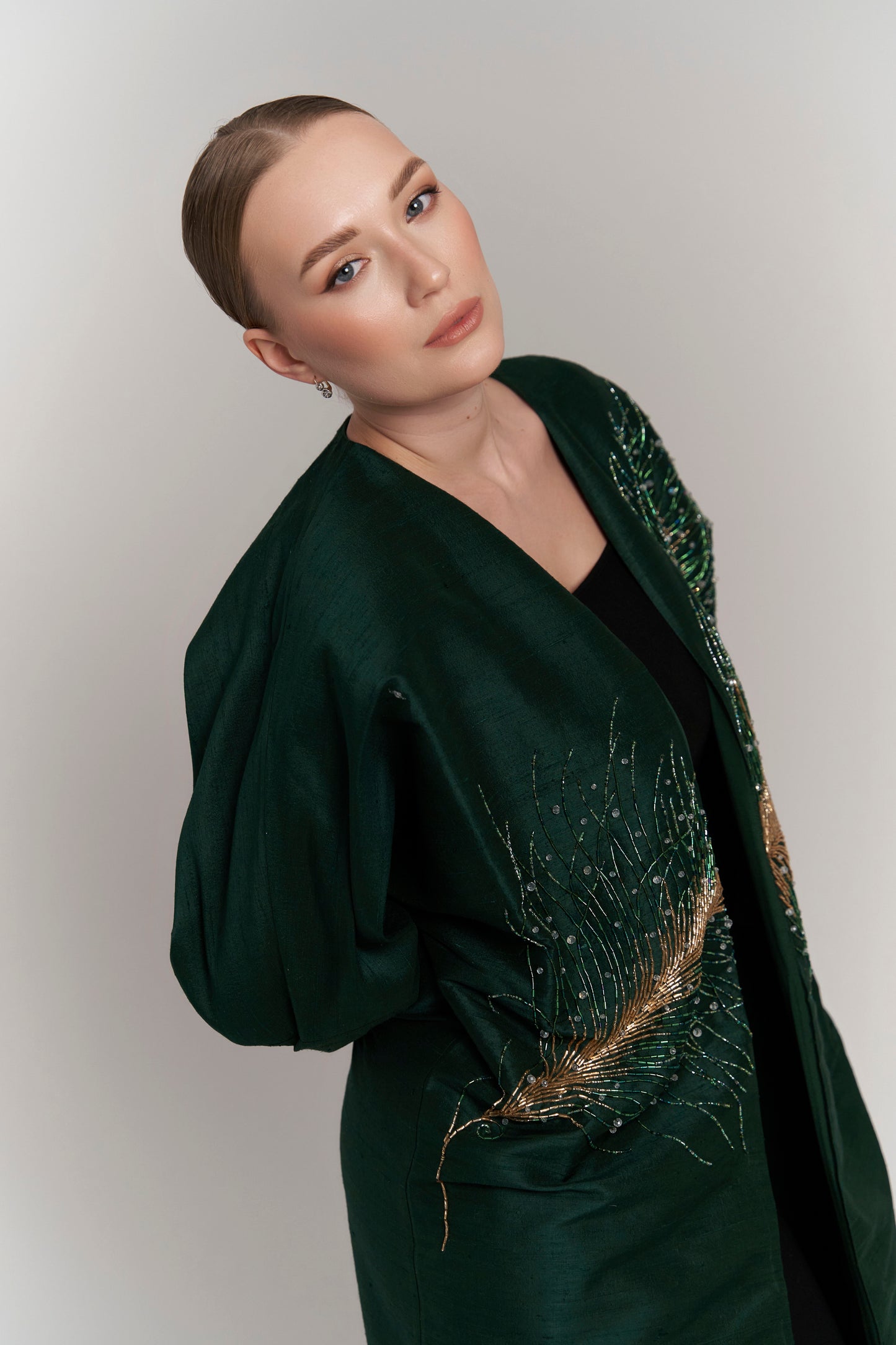 DARK GREEN RAW SILK ABAYA
