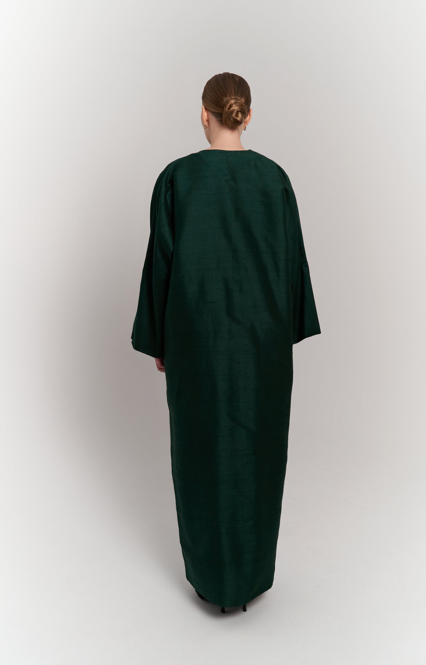 DARK GREEN RAW SILK ABAYA