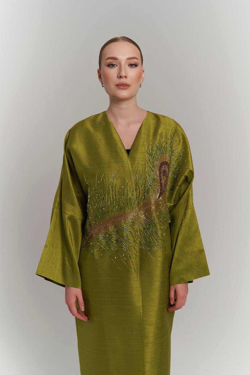 OLIVE RAW SILK ABAYA