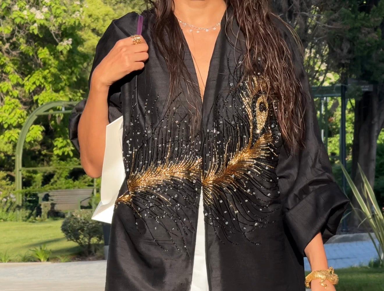 Selene black silk abaya