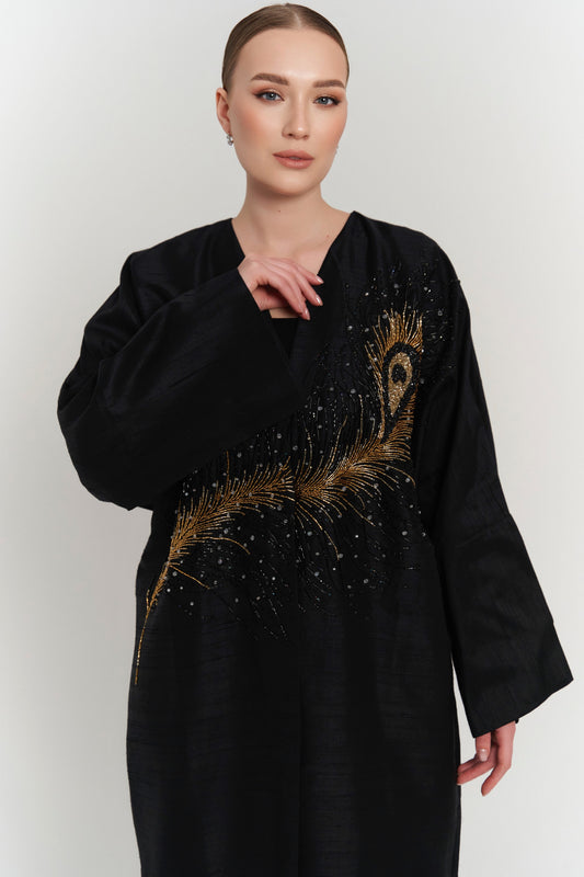 Selene black silk abaya