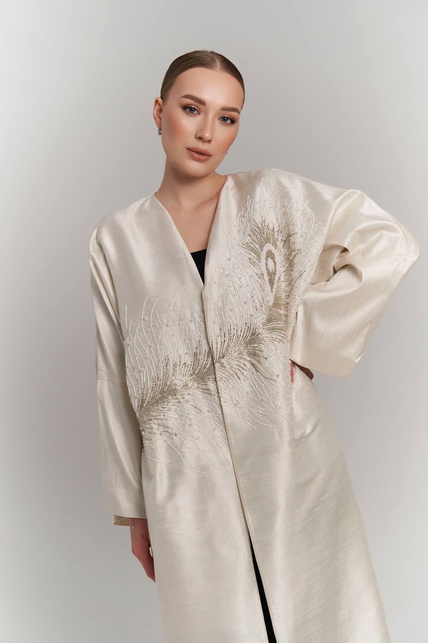 IVORY RAW SILK ABAYA