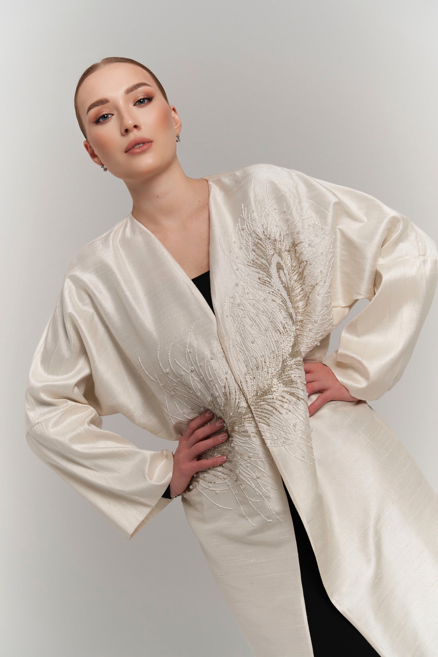 IVORY RAW SILK ABAYA