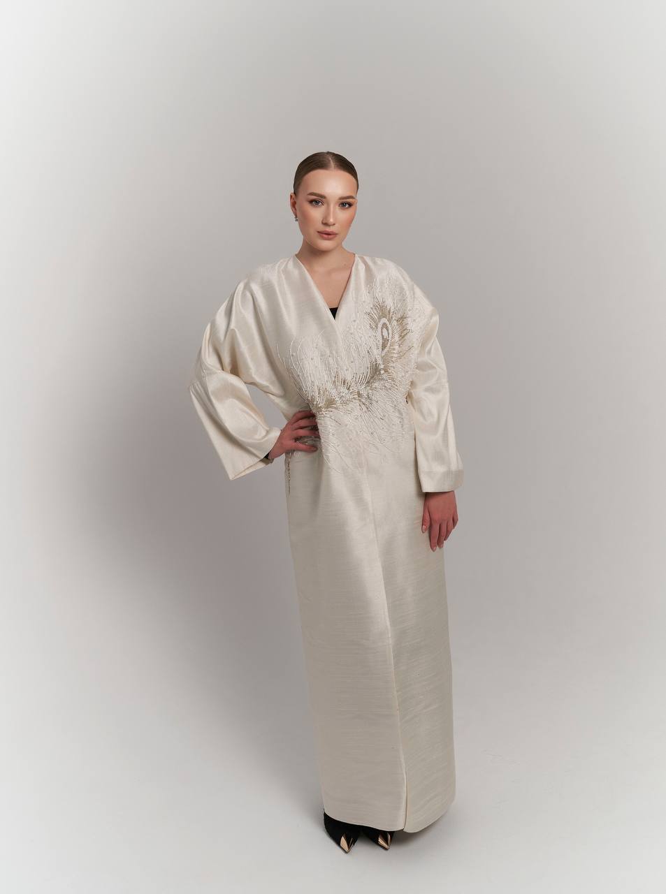 IVORY RAW SILK ABAYA