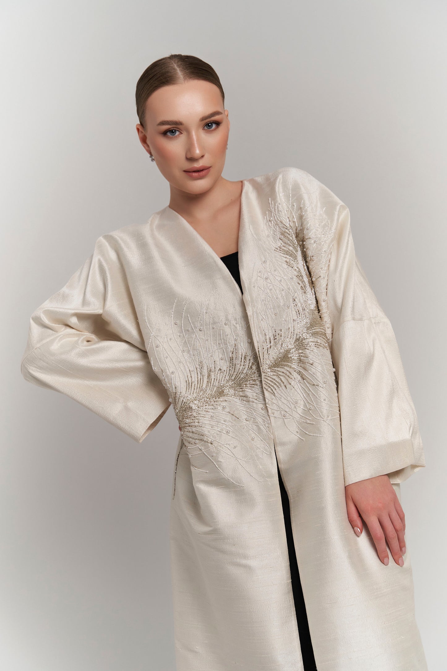 IVORY RAW SILK ABAYA