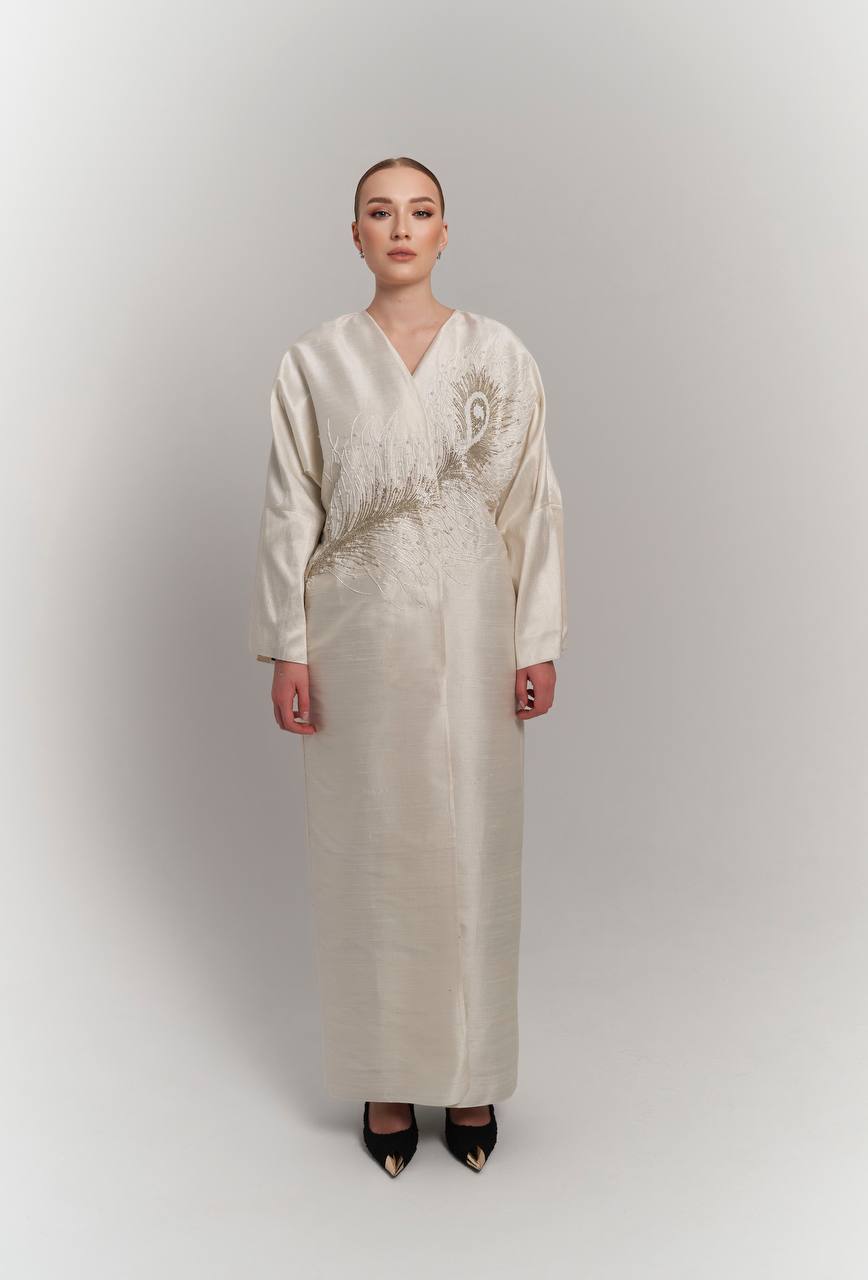IVORY RAW SILK ABAYA